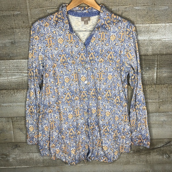 J Jill multi color printed button up lightweight shirt - Picture 1 of 3